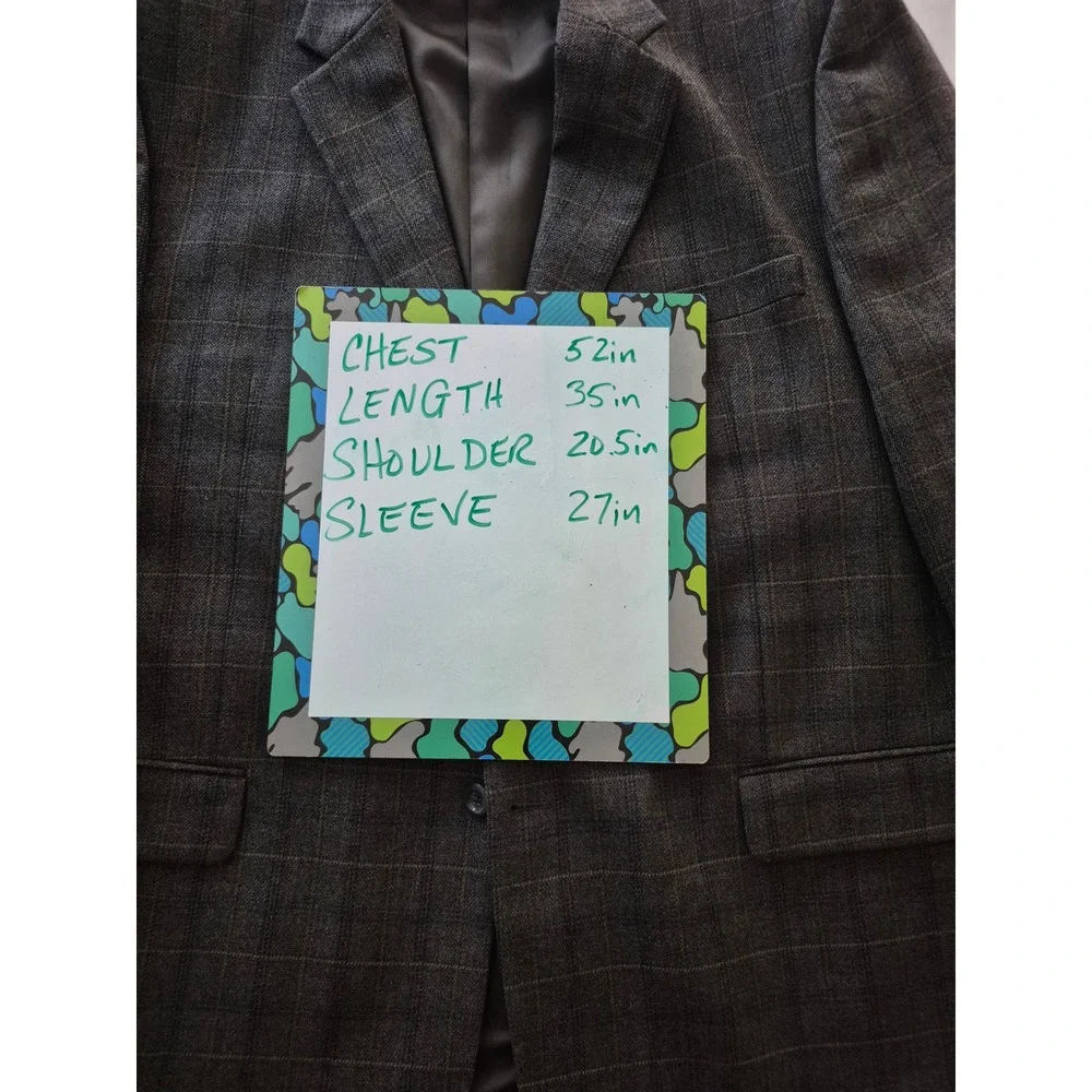 Joseph & Feiss Mens 50 Long Brown Plaid 100% Lambswool Blazer Sport Coat
